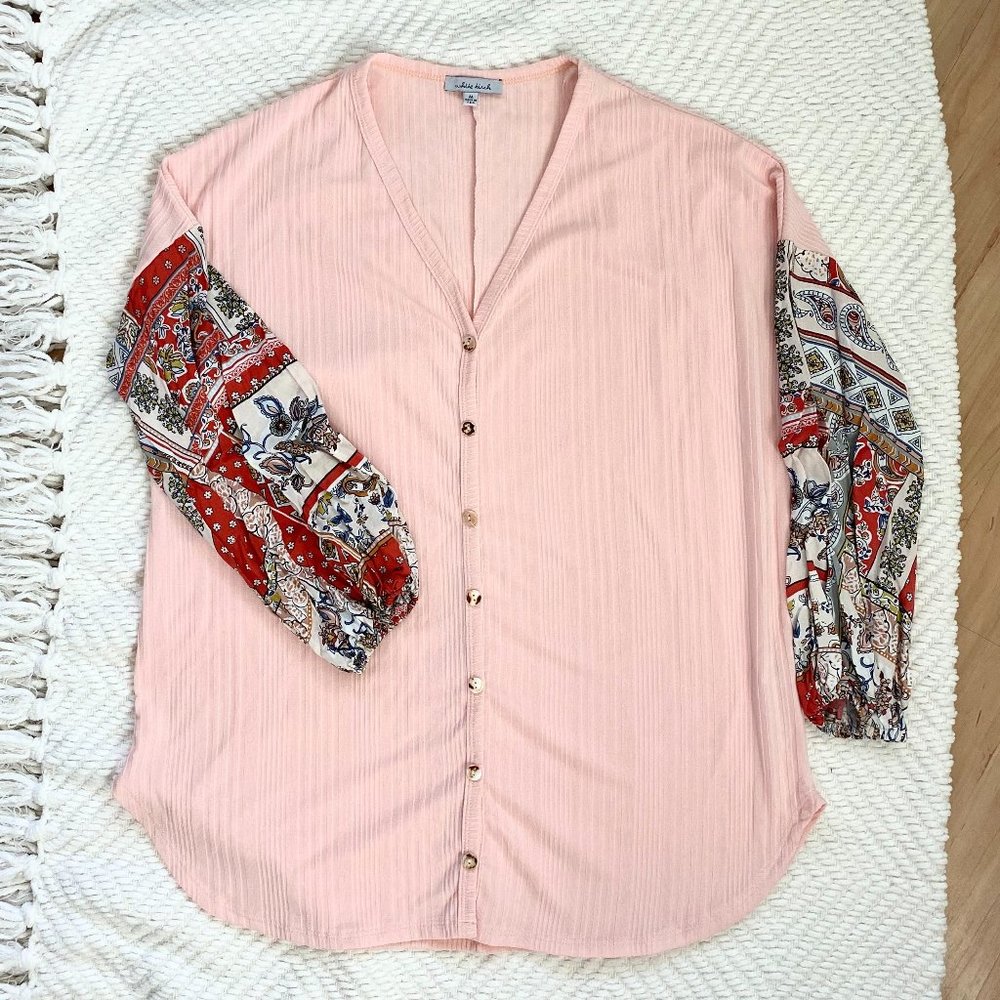 White Birch Patterned Sleeve Blouse, Medium